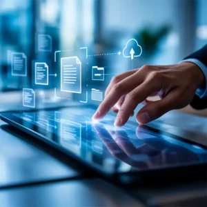 Schermo touch con interfaccia di digitalizzazione documentale e cloud per la transizione digitale degli enti pubblici Studio Patrizia Grassini.
