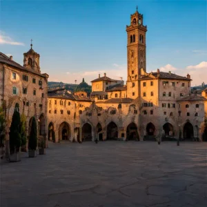 Piazza storica illuminata dal sole per interventi di rigenerazione urbana e riqualificazione patrimoniale Studio Patrizia Grassini.